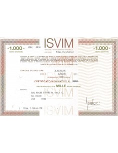 ISVIM - 1000 AZIONI ORDINARIE MILANO 1990