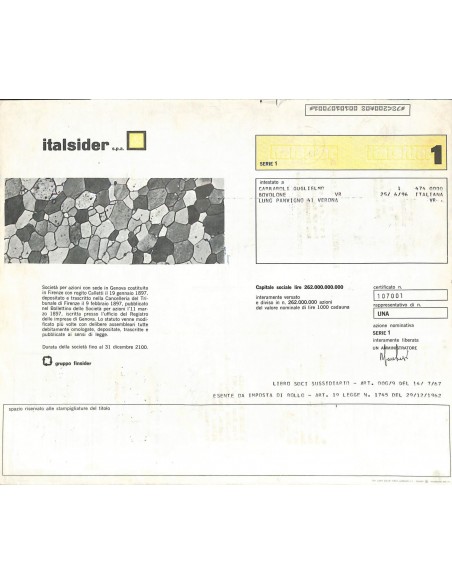 ITALSIDER - 1 AZIONE ROMA 1985