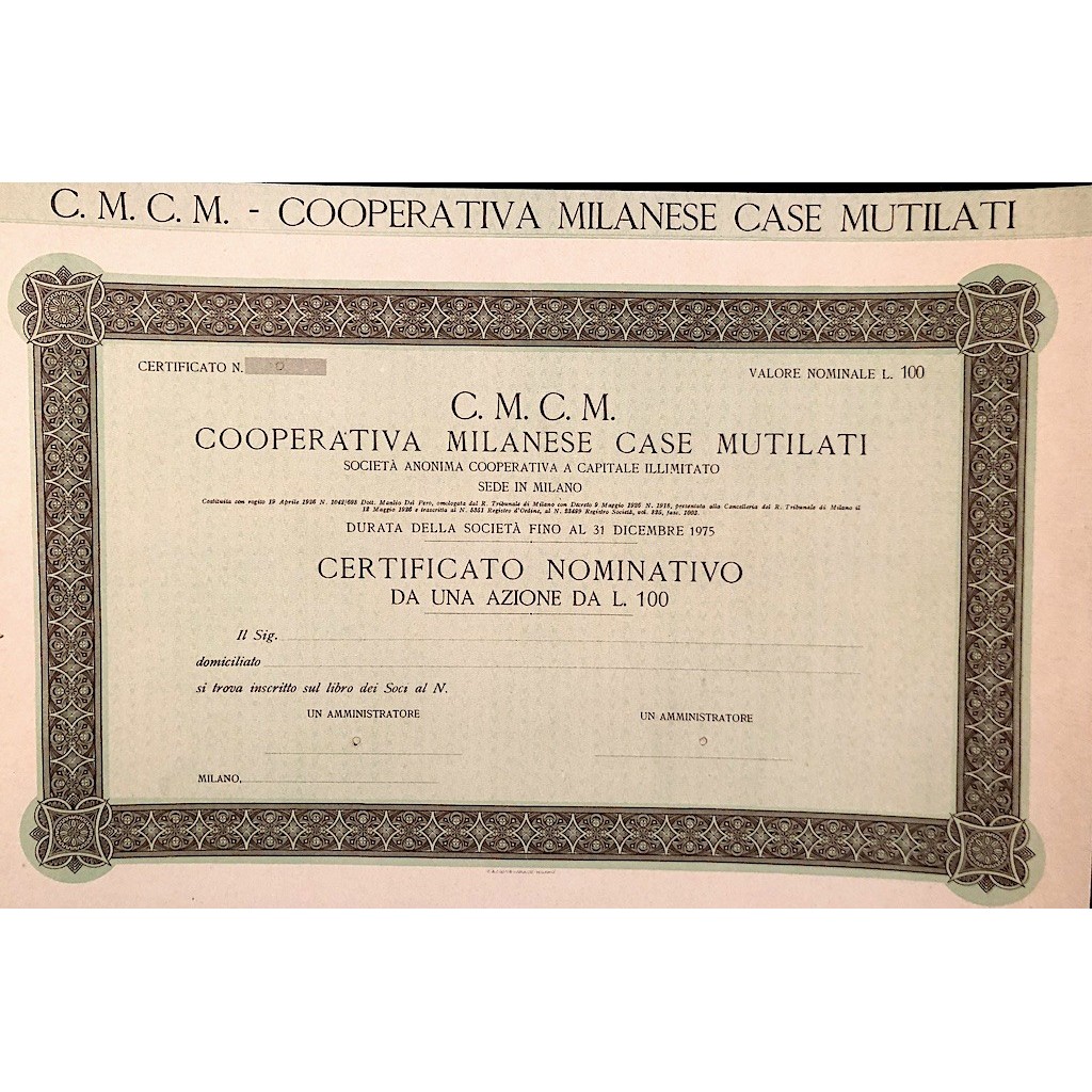 COOPERATIVA MILANESE CASE MUTILATI - MILANO 1926