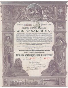 SOC. ANON. ITALIANA GIO. ANSALDO & C. 25 AZIONI ROMA 1933