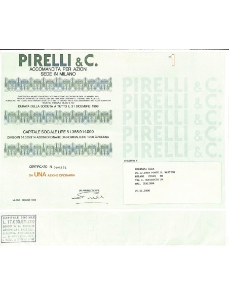 PIRELLI & C. - 1 AZIONE MILANO 1983