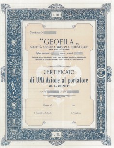 GEOFILA SOCIETA` ANONIMA AGRICOLA INDUSTRIALE UNA AZIONE FIRENZE 1905