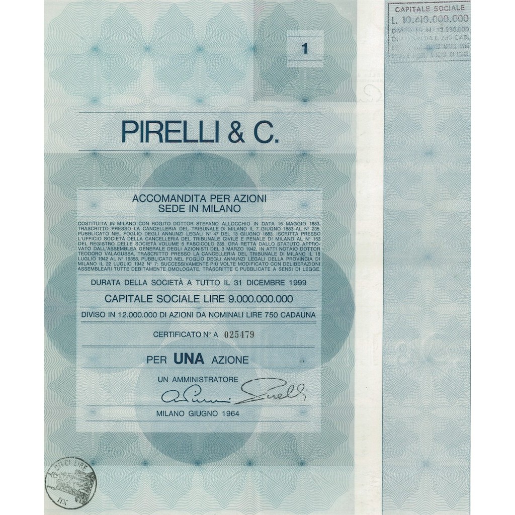 PIRELLI & C. - 1 AZIONE MILANO 1964