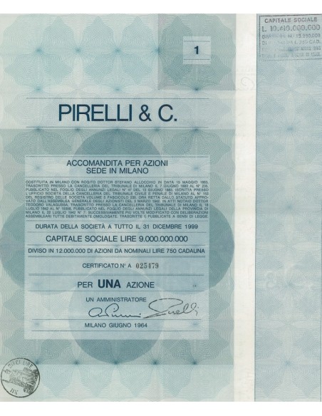 PIRELLI & C. - 1 AZIONE MILANO 1964