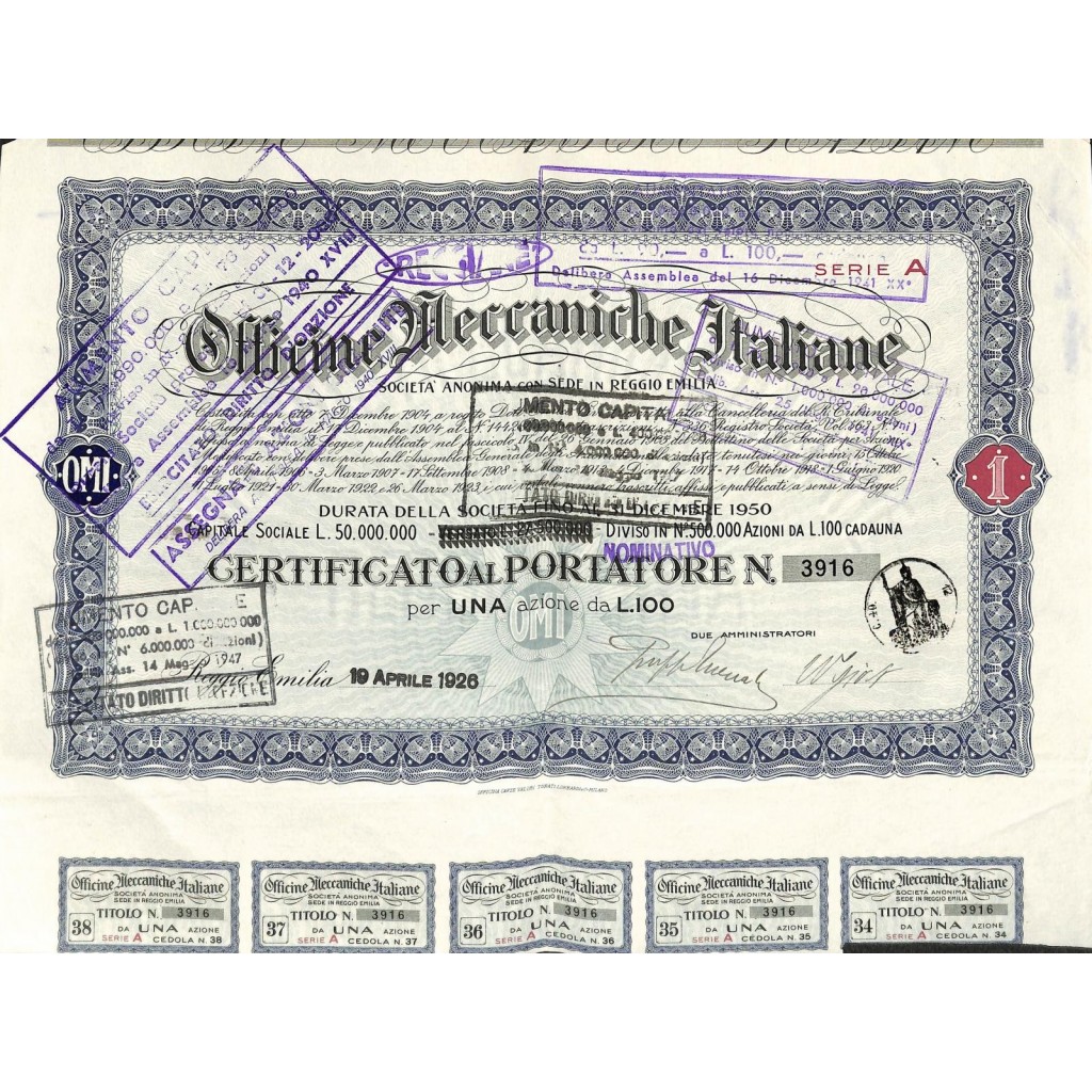 OFF. MECC.ITALIANE - 1 AZIONE REGGIO EMILIA 1926