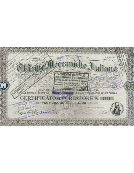 REGGIANE OFF. MECC.ITALIANE - 25 AZIONI REGGIO EMILIA 1926