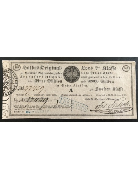 LOTTERIE SIEGEL DER FREIEN STADT FRANKFURT - SEIRE A - 1865