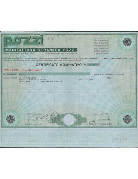 MANIFATTURA CERAMICA POZZI - 2 AZIONI MILANO 1970