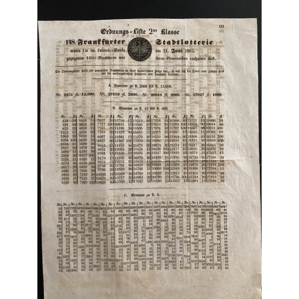 LOTTERIE SIEGEL DER FREIEN STADT FRANKFURT -...