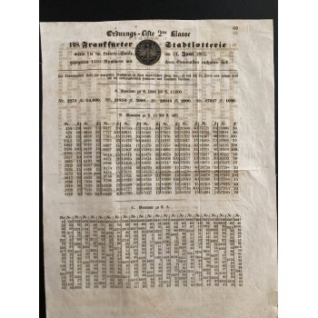 LOTTERIE SIEGEL DER FREIEN STADT FRANKFURT - ESTRATTO 1865