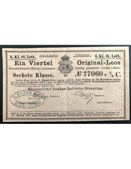 HERZOGLICHE LANDES LOTTERIE - 1876