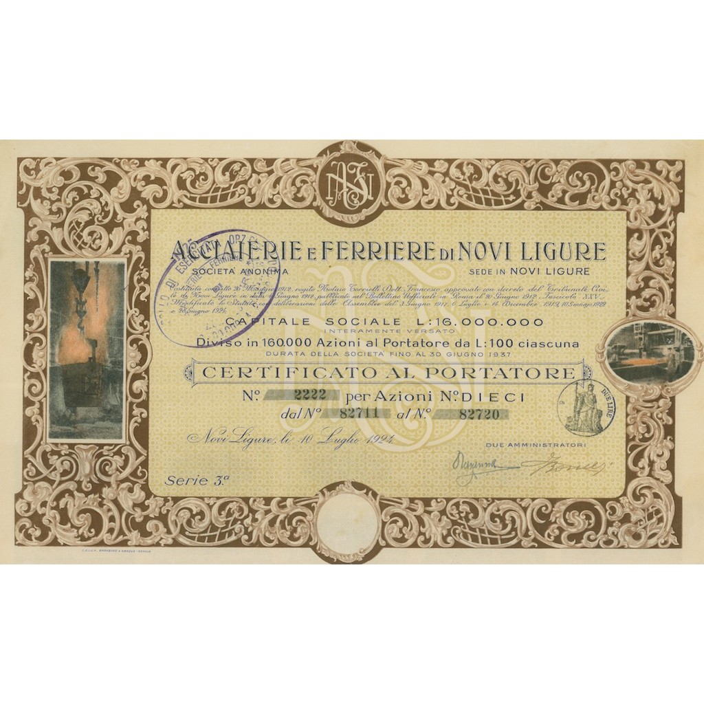 ACCIAIERIE E FERRIERE DI NOVI LIGURE - 10 AZIONI 1924