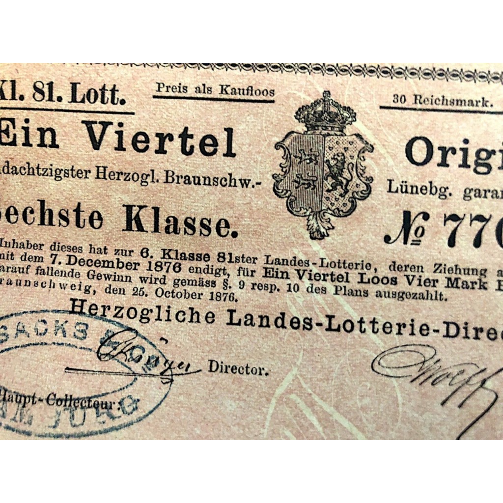 HERZOGLICHE LANDES LOTTERIE - 1876