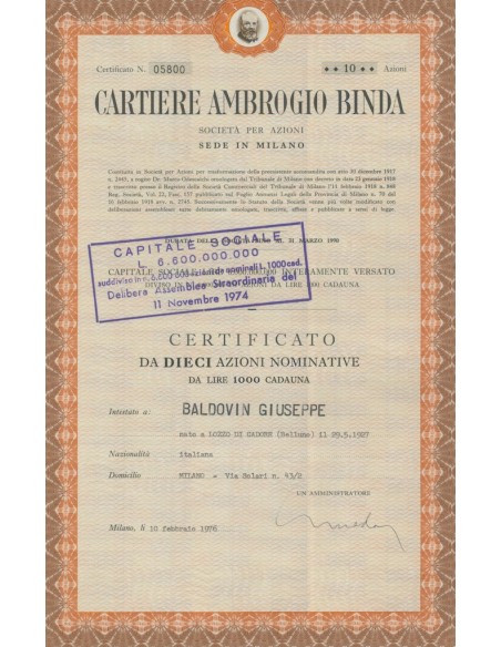 CARTIERE AMBROGIO BINDA - 10 AZIONI MILANO 1976