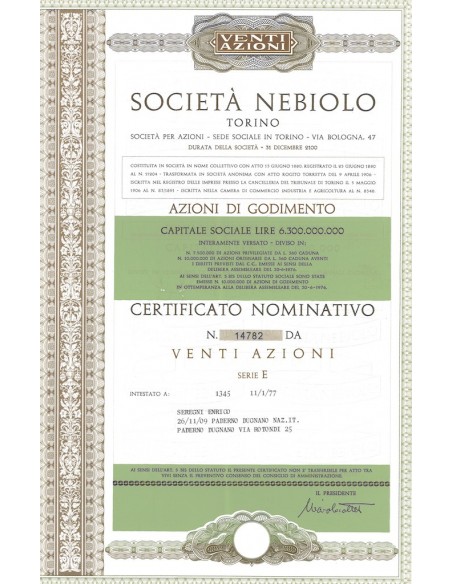 SOCIETA' NEBIOLO TORINO - 20 AZIONI 1977