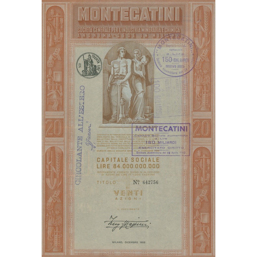 MONTECATINI - 20 AZIONI MILANO 1953