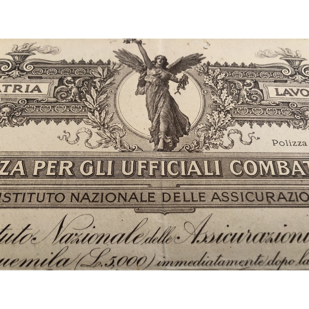 1918 Polizza Per Gli Ufficiali Combattenti Istituto Nazionale Delle Assicurazioni Roma