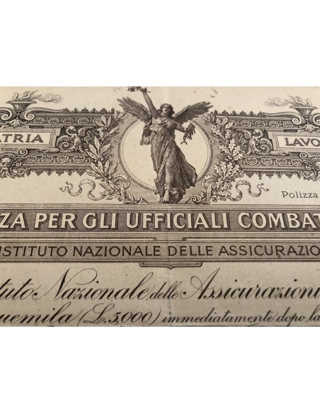 1918 POLIZZA PER GLI UFFICIALI COMBATTENTI ISTITUTO NAZIONALE DELLE ASSICURAZIONI - ROMA