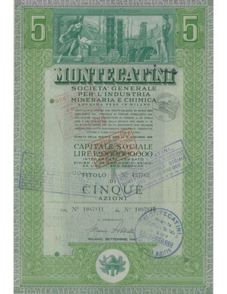 MONTECATINI - 5 AZIONI MILANO 1947