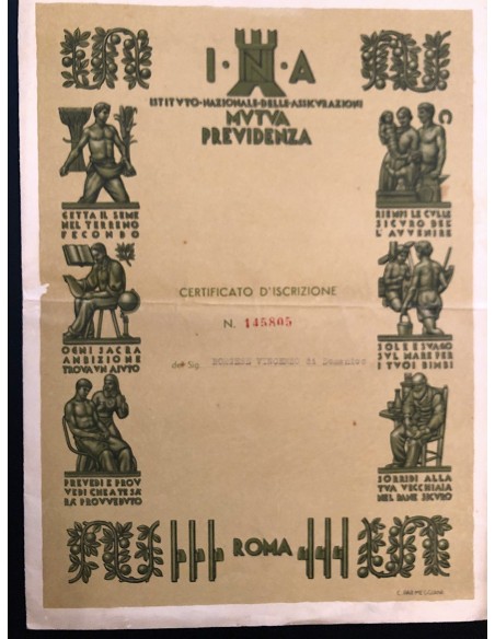 1943 ISTITUTO NAZIONALE DELLE ASSICURAZIONI MUTUA PREVIDENZA - ROMA