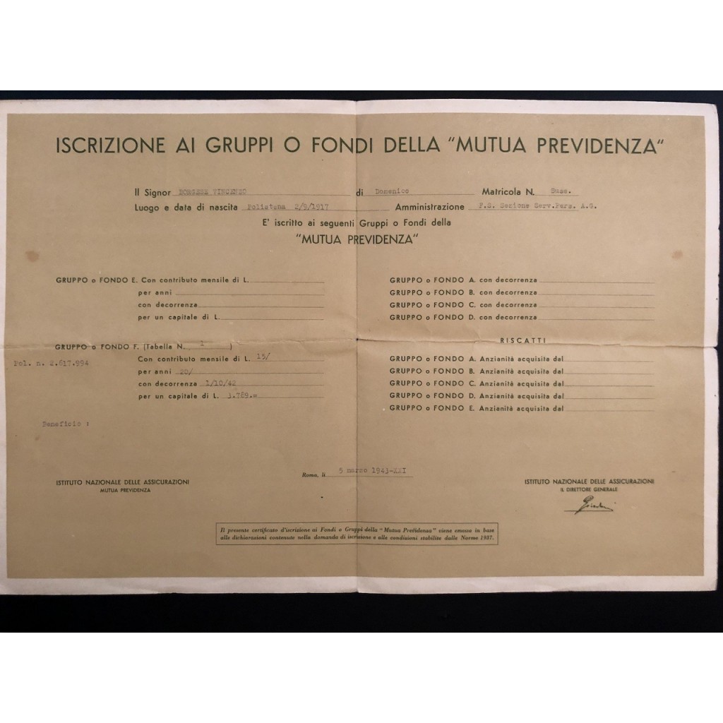 1943 ISTITUTO NAZIONALE DELLE ASSICURAZIONI...
