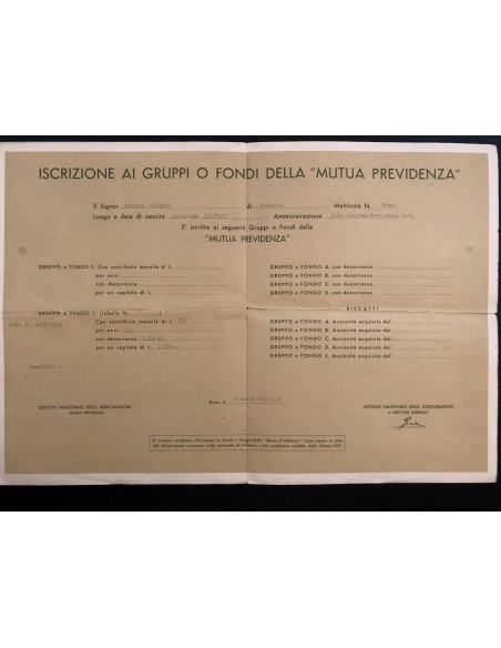 1943 ISTITUTO NAZIONALE DELLE ASSICURAZIONI MUTUA PREVIDENZA - ROMA