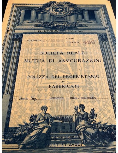 1932 - SOCIETA' REALE D'ASSICURAZIONE GENERALE - POLIZZA FABBRICATI - TORINO