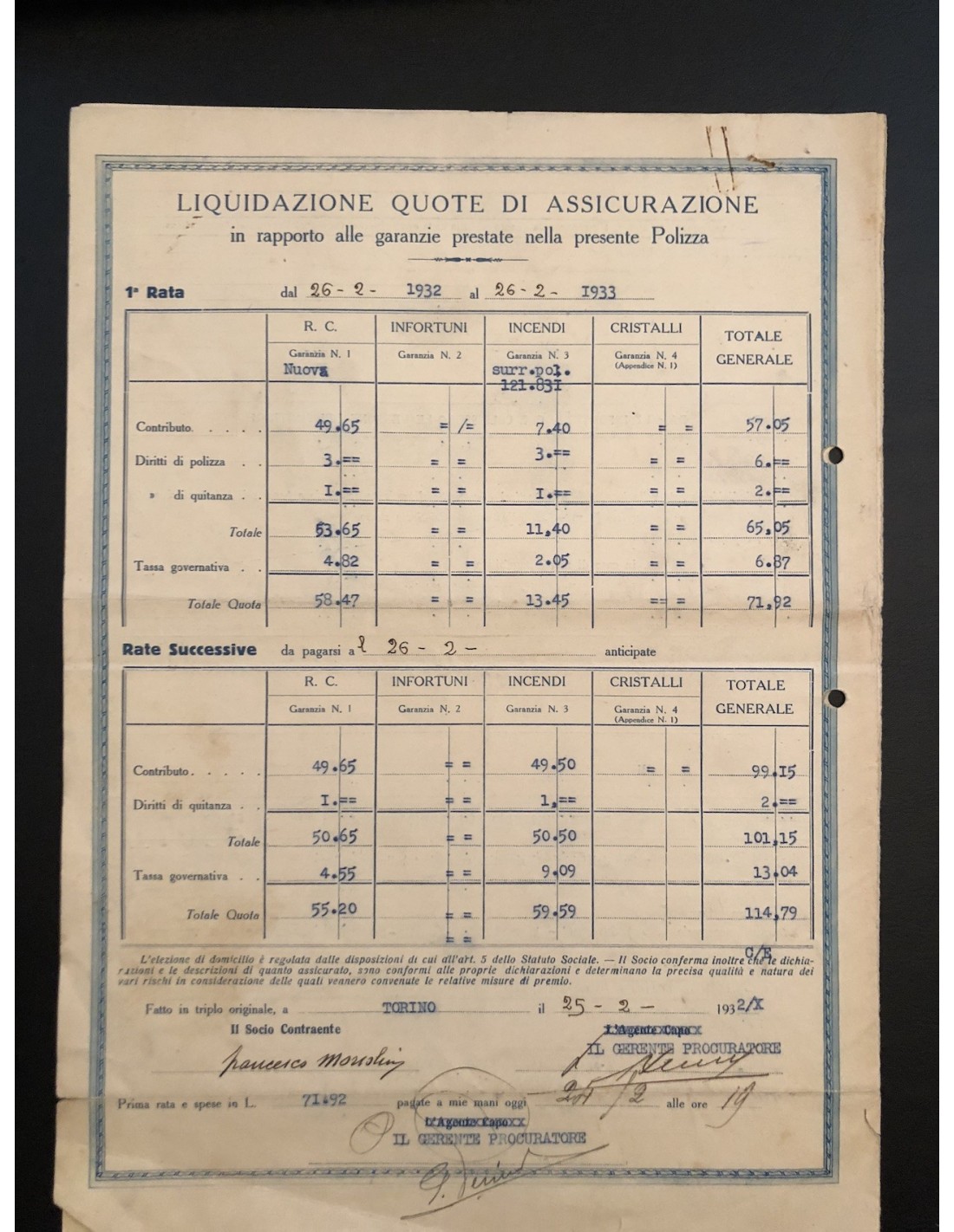 1932 - SOCIETA' REALE D'ASSICURAZIONE GENERALE...