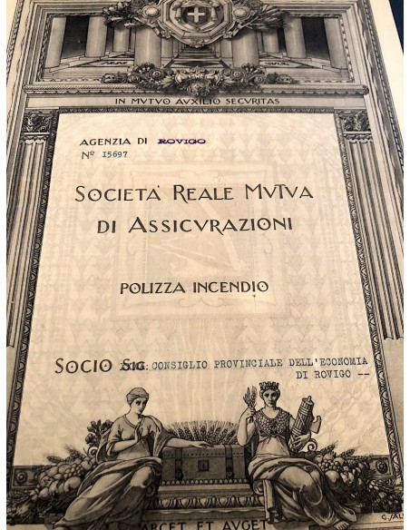 1932 - SOCIETA' REALE D'ASSICURAZIONE GENERALE - POLIZZA INCENDIO - ROVIGO