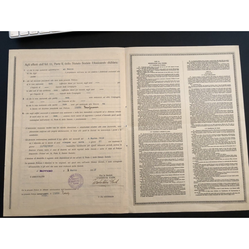 1932 - SOCIETA' REALE D'ASSICURAZIONE GENERALE...