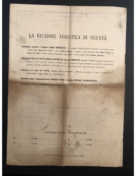 1914 - RIUNIONE ADRIATICA DI SICURTA' - POLIZZA INCENDIO - CUNEO