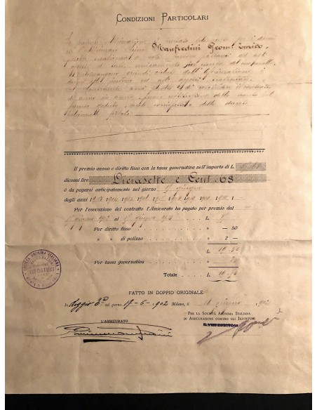 1902 - SOCIETA' ANONIMA ITALIANA DI ASSICURAZIONE CONTRO GLI INFORTUNI - REGGIO EMILIA