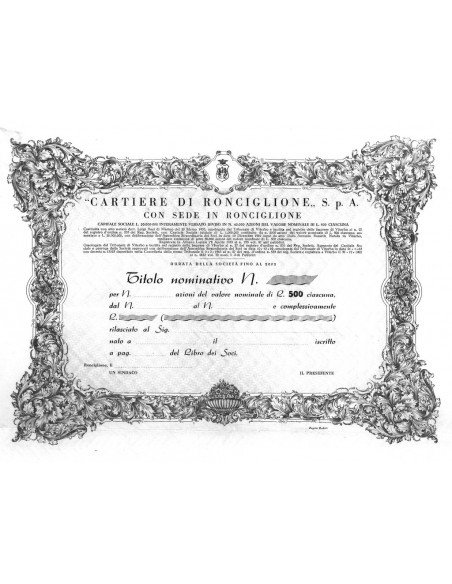 CARTIERE DI RONCIGLIONE S.p.A. 1 AZIONE RONCIGLIONE 1962