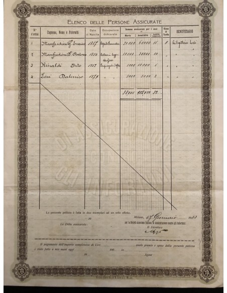 1903 - SOCIETA' ANONIMA ITALIANA DI ASSICURAZIONE CONTRO GLI INFORTUNI - REGGIO EMILIA