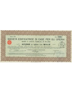 SOCIETA' EDIFICATRICE DI CASE PER GLI OPERAI AZIONE MILANO 1935