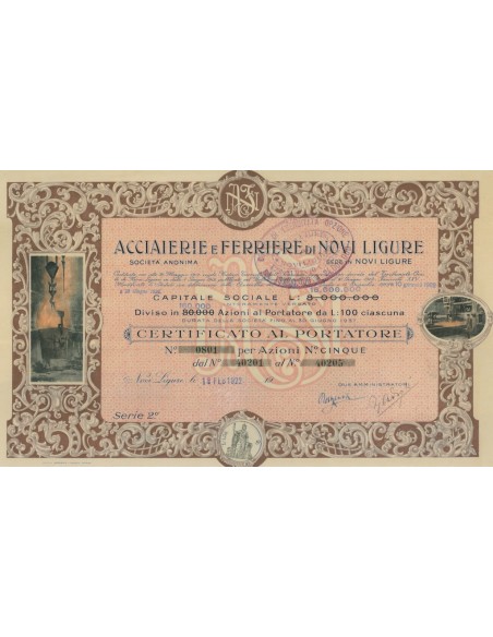 ACCIAIERIE E FERRIERE DI NOVI LIGURE - 5 AZIONI 1922