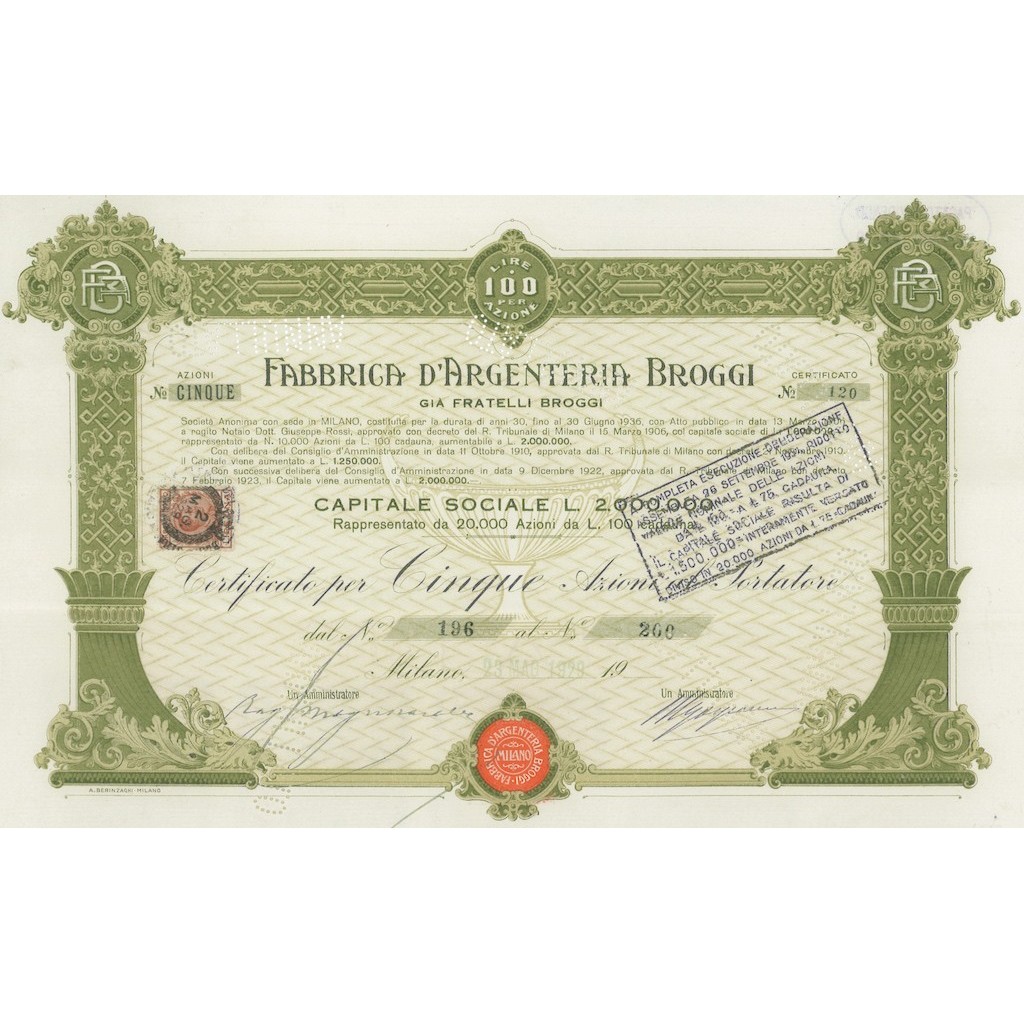 FABBRICA D`ARGENTERIA BROGGI 5 AZIONI