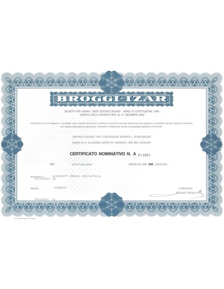 FABBRICA D`ARGENTERIA BROGGI IZAR - 5 AZIONI 1989