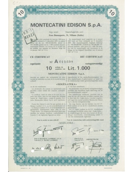 MONTECATINI EDISON S.P.A - 10 AZIONI MILANO 1967