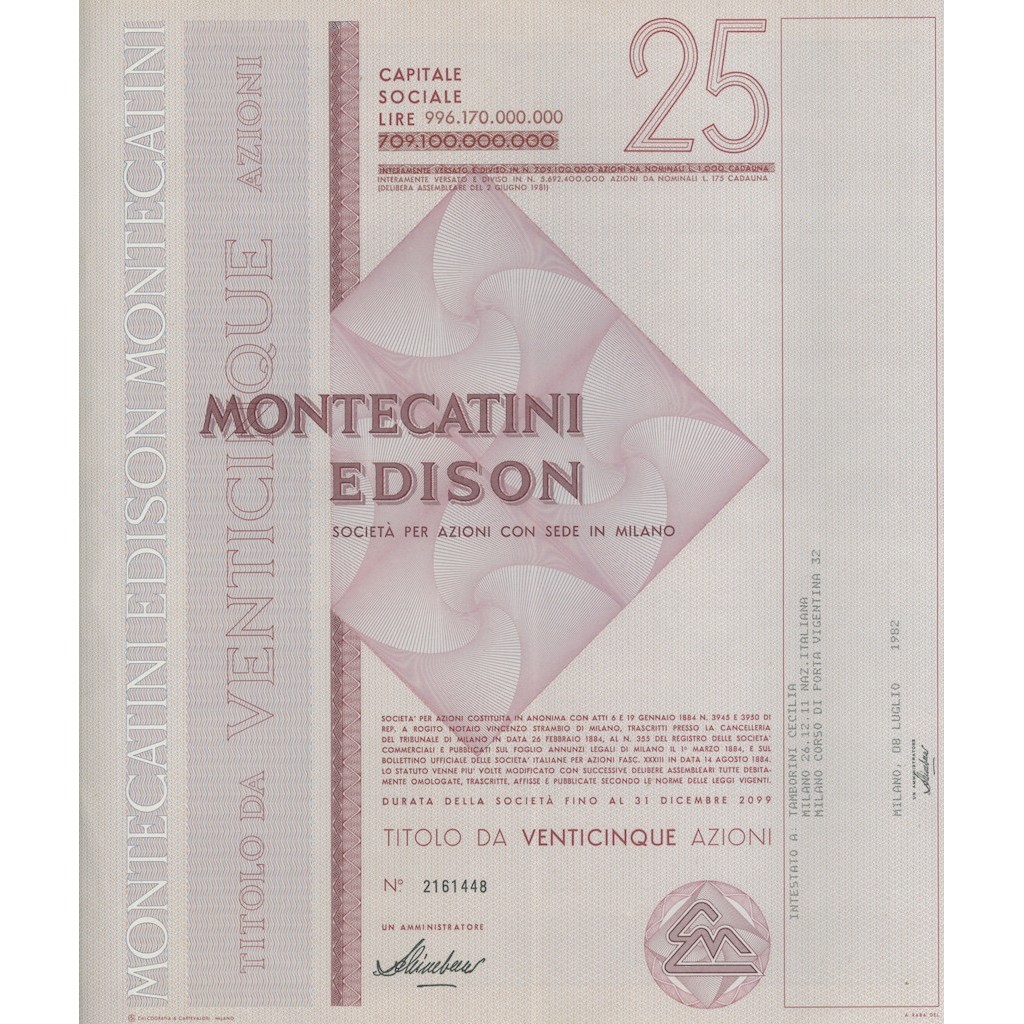 MONTECATINI EDISON - 25 AZIONI MILANO 1982