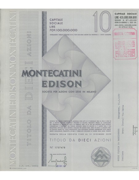 MONTECATINI EDISON - 10 AZIONI MILANO 1978