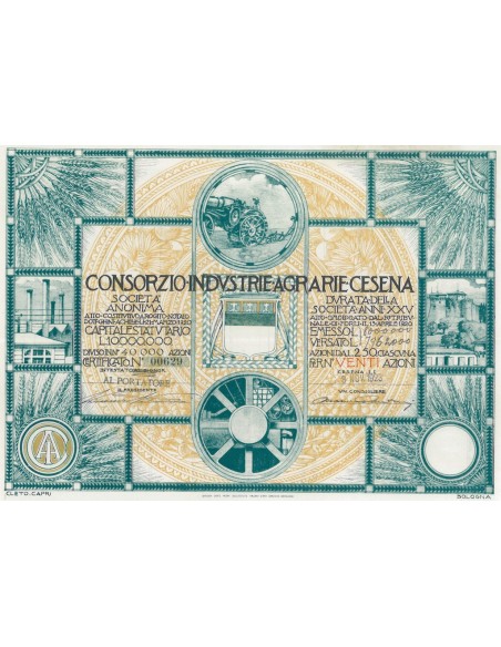 CONSORZIO INDUSTRIE AGRARIE CESENA 20 AZIONI CESENA 1923