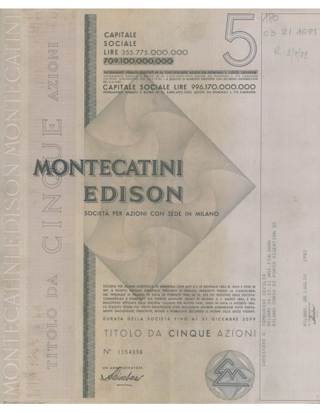 MONTECATINI EDISON 5 AZIONI MILANO 1982