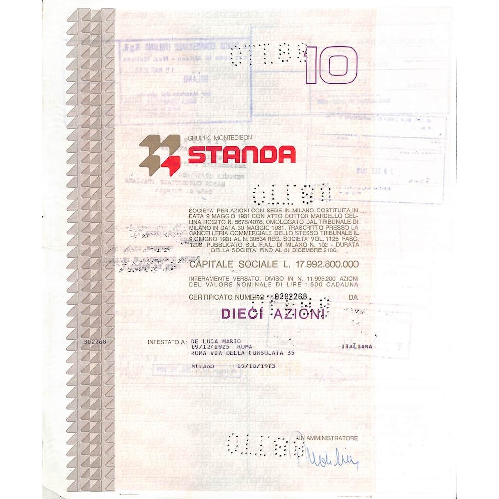 STANDA - 10 AZIONI MILANO 1987