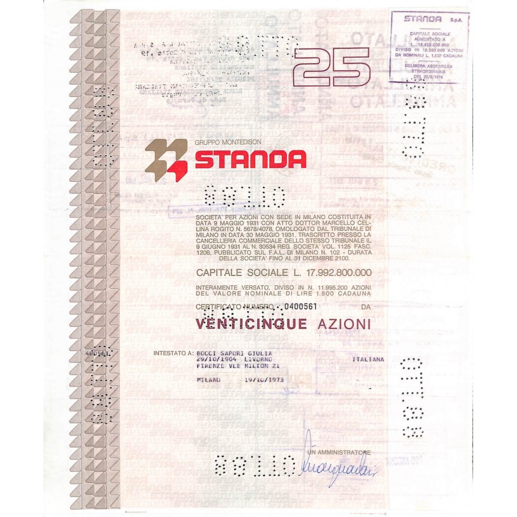 STANDA 25 AZIONI MILANO 1973