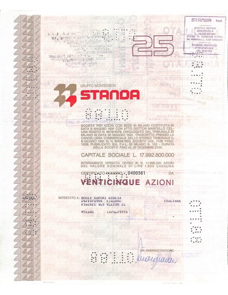 STANDA 25 AZIONI MILANO 1973