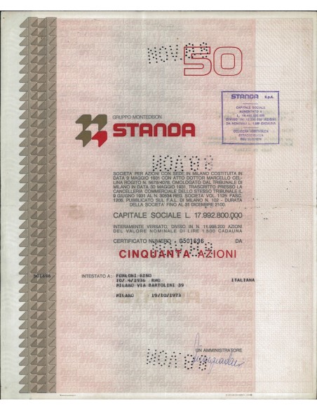 STANDA - 50 AZIONI MILANO 1973