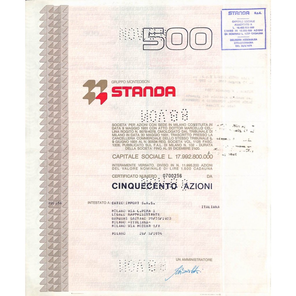 STANDA - 500 AZIONI MILANO 1974