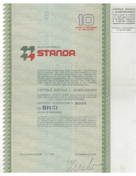 STANDA - 10 AZIONI MILANO 1987
