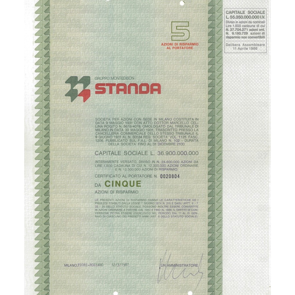 STANDA - 5 AZIONI MILANO 1987